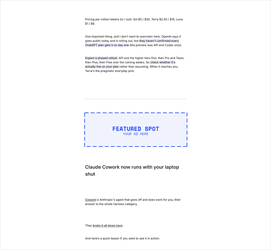 Featured spot product card position between the main stories on desktop